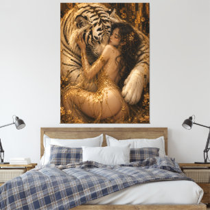 Goldene White Tiger Versuchung Fantasy Kunst Leinwanddruck