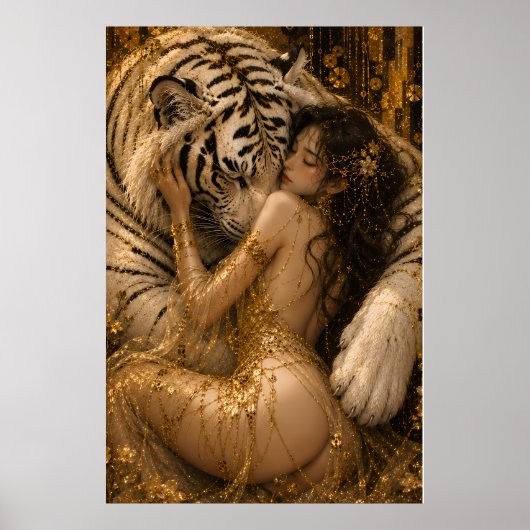 Goldene White Tiger Versuchung Fantasy Kunst Poster (Vorne)