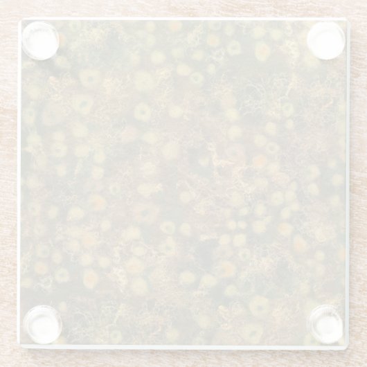 Goldene Wiese, abstraktes Blumenmuster, olivgrün Glasuntersetzer (Rückseite)