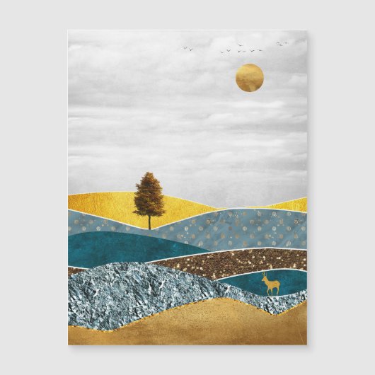 Goldene Wiese mit Bäumen und Hirschen Magnetkarte (Vorderseite)