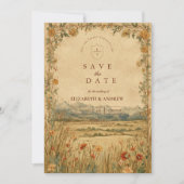 Goldene Wiesen-Berghochzeit Save The Date (Vorderseite)
