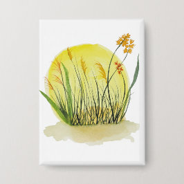 Goldene Wiesen-Wasserfarben-Kunststoffdruck Button