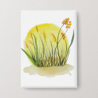 Goldene Wiesen-Wasserfarben-Kunststoffdruck Button