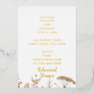 Goldene Wiesen-Wildblumen-Hochzeit Folieneinladung