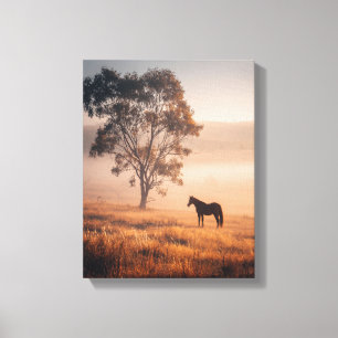 Goldene Wiesenpferd-Sonnenaufgang-Malerei Leinwanddruck