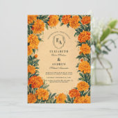 Goldene Wildblume Rustikales Thema Hochzeit im Her Einladung (Stehend Vorderseite)