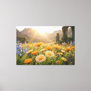 Goldene Wildblumen bei Sonnenaufgang – Kino-Blumen Leinwanddruck