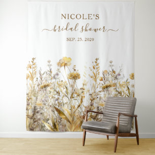 Goldene Wildblumen fallen Brautparty Hintergrund Wandteppich