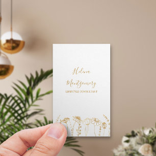 Goldene Wildblumen-Skizze Feminine Professionelle Visitenkarte