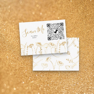 Goldene Wildblumen-Skizze Online-RSVP-QR-Code Begleitkarte