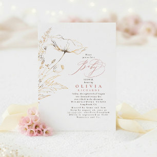 Goldene Wildblumen Staubig Rosa Schick Baby Shower Einladung