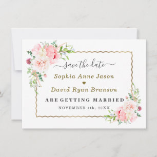 Goldene wilde rosa Blumen Hochzeit Kalligrafie  Save The Date