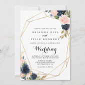 Goldene Winterblumenfront & Back Wedding Einladung (Vorderseite)