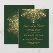 Goldene Winterhochzeit mit Schneeflocken Save the  Date (Vorne/Hinten)