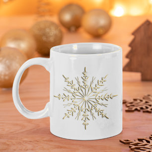 Goldene Winterschneeflocken auf Weiß Jumbo-Tasse