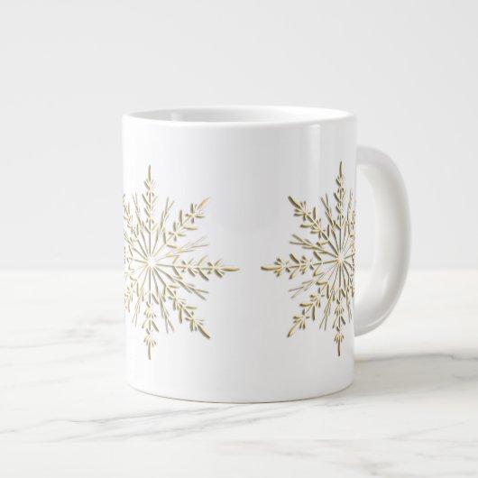 Goldene Winterschneeflocken auf Weiß Jumbo-Tasse (Vorderseite Rechts)