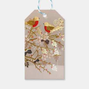 Goldene Winterschneevögel Weihnachten Geschenkanhänger
