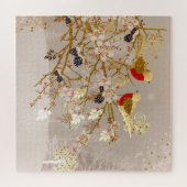 Goldene Winterschneevögel Weihnachten Puzzle (Horizontal)