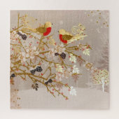 Goldene Winterschneevögel Weihnachten Puzzle (Vertikal)