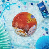 Goldene Winterwaldkaninchen Owl Wasserfarbe Pappteller (Party)