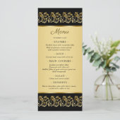 Goldene Wirbel auf der Black Wedding Menu Card Menükarte (Stehend Vorderseite)