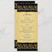 Goldene Wirbel auf der Black Wedding Menu Card Menükarte (Vorne/Hinten)