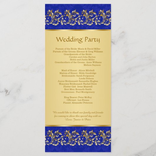 Goldene Wirbel auf der Blue Wedding Programmkarte Programm (Rückseite)