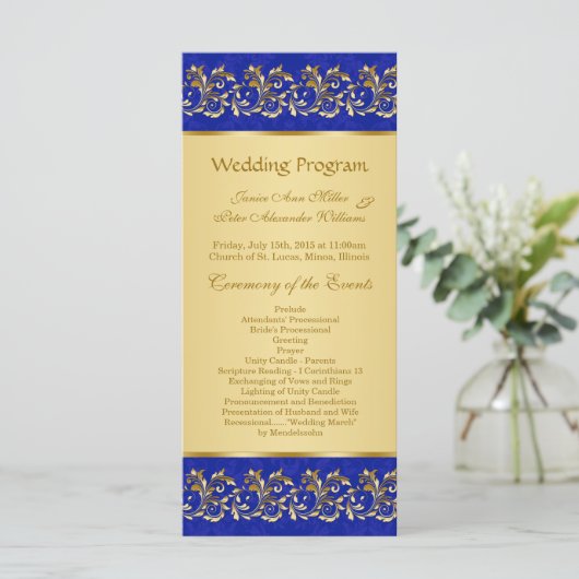 Goldene Wirbel auf der Blue Wedding Programmkarte Programm (Stehend Vorderseite)