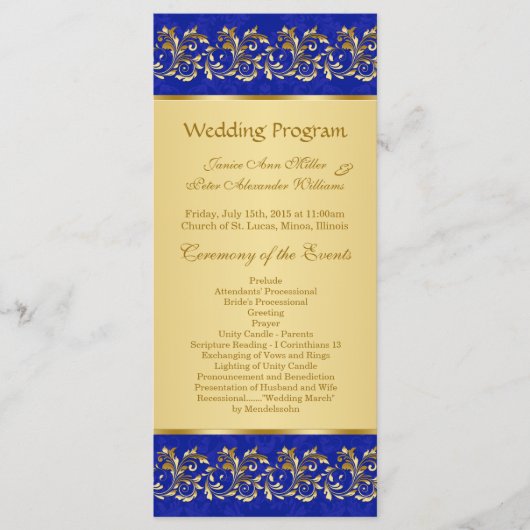 Goldene Wirbel auf der Blue Wedding Programmkarte Programm (Vorderseite)