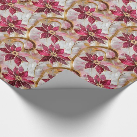 Goldene Wirbel Burgundy Pink Weihnachten Poinsetti Geschenkpapier (Ecke)