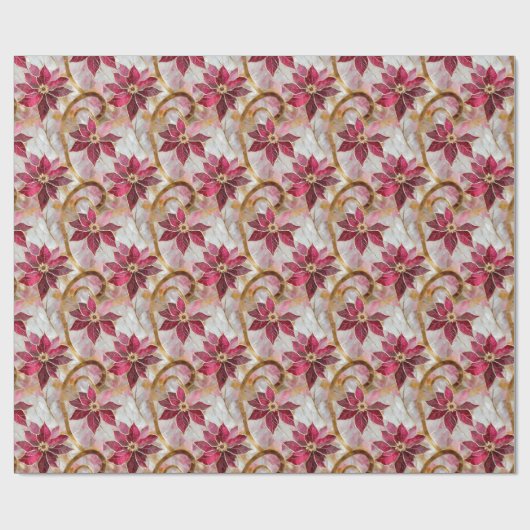 Goldene Wirbel Burgundy Pink Weihnachten Poinsetti Geschenkpapier (Flach)