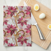 Goldene Wirbel Burgundy Pink Weihnachten Poinsetti Geschirrtuch (Viertel Falte)