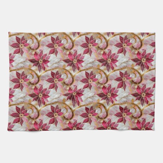 Goldene Wirbel Burgundy Pink Weihnachten Poinsetti Geschirrtuch (Horizontal)