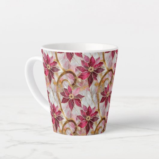 Goldene Wirbel Burgundy Pink Weihnachten Poinsetti Milchtasse (Linke Ecke)