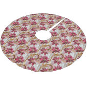 Goldene Wirbel Burgundy Pink Weihnachten Poinsetti Polyester Weihnachtsbaumdecke (Schrägansicht)