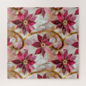 Goldene Wirbel Burgundy Pink Weihnachten Poinsetti Puzzle (Horizontal)
