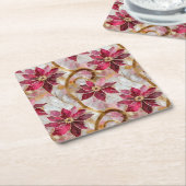 Goldene Wirbel Burgundy Pink Weihnachten Poinsetti Rechteckiger Pappuntersetzer (angewinkelt)