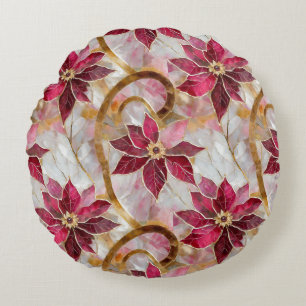 Goldene Wirbel Burgundy Pink Weihnachten Poinsetti Rundes Kissen