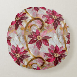 Goldene Wirbel Burgundy Pink Weihnachten Poinsetti Rundes Kissen