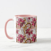 Goldene Wirbel Burgundy Pink Weihnachten Poinsetti Tasse (Links)