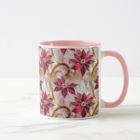 Goldene Wirbel Burgundy Pink Weihnachten Poinsetti Tasse (Rechts)