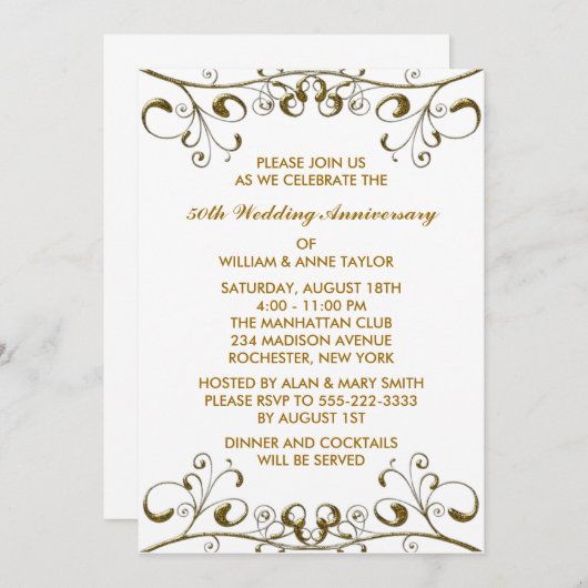 Goldene Wirbel Einladungen zum 50. Hochzeitstag (Vorne/Hinten)