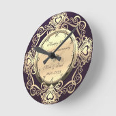 Goldene Wirbel Herz Diamant Violet 50. Hochzeit Runde Wanduhr (Winkel)