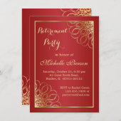 Goldene Wirbel im dunkelroten Party zur Altersvors Einladung (Vorne/Hinten)