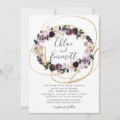 Goldene Wirbel Lila Rosa Blumenhochzeit Einladung (Vorderseite)