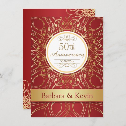 Goldene Wirbel zum 50. Jahrestag Einladung (Vorne/Hinten)
