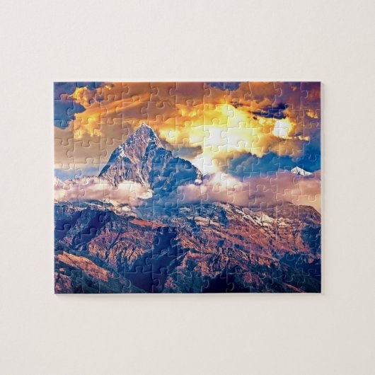 Goldene Wolken, Berge, raue Landschaft Puzzle (Horizontal)