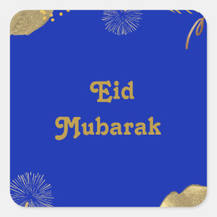 Goldene Wünsche: Eid Mubarak Blue und Gold 2024 Quadratischer Aufkleber