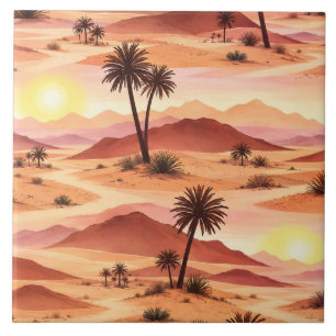 Goldene Wüsten-Sonnenaufgang-Aquarell Fliese