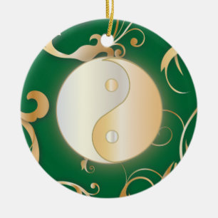 Goldene Yin u. Yang-Verzierung Keramikornament